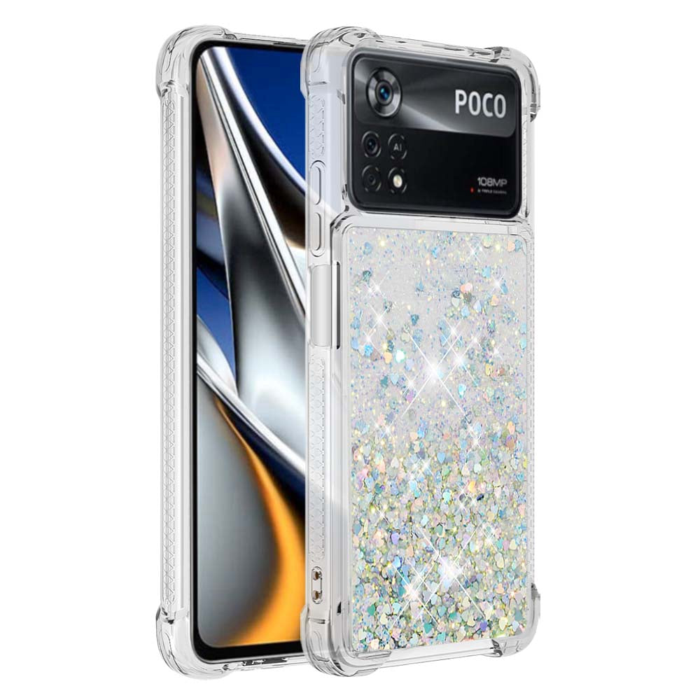 YB Quicksand Series-1 for Xiaomi Poco X4 Pro 5G Liquid Glitter Phone Protective Case Moving Quicksand Floating TPU Cushion Clear Cover