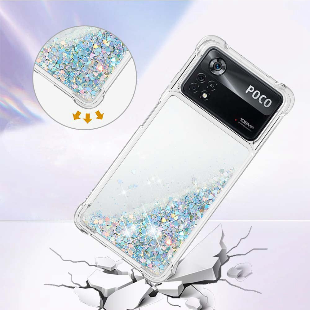 YB Quicksand Series-1 for Xiaomi Poco X4 Pro 5G Liquid Glitter Phone Protective Case Moving Quicksand Floating TPU Cushion Clear Cover
