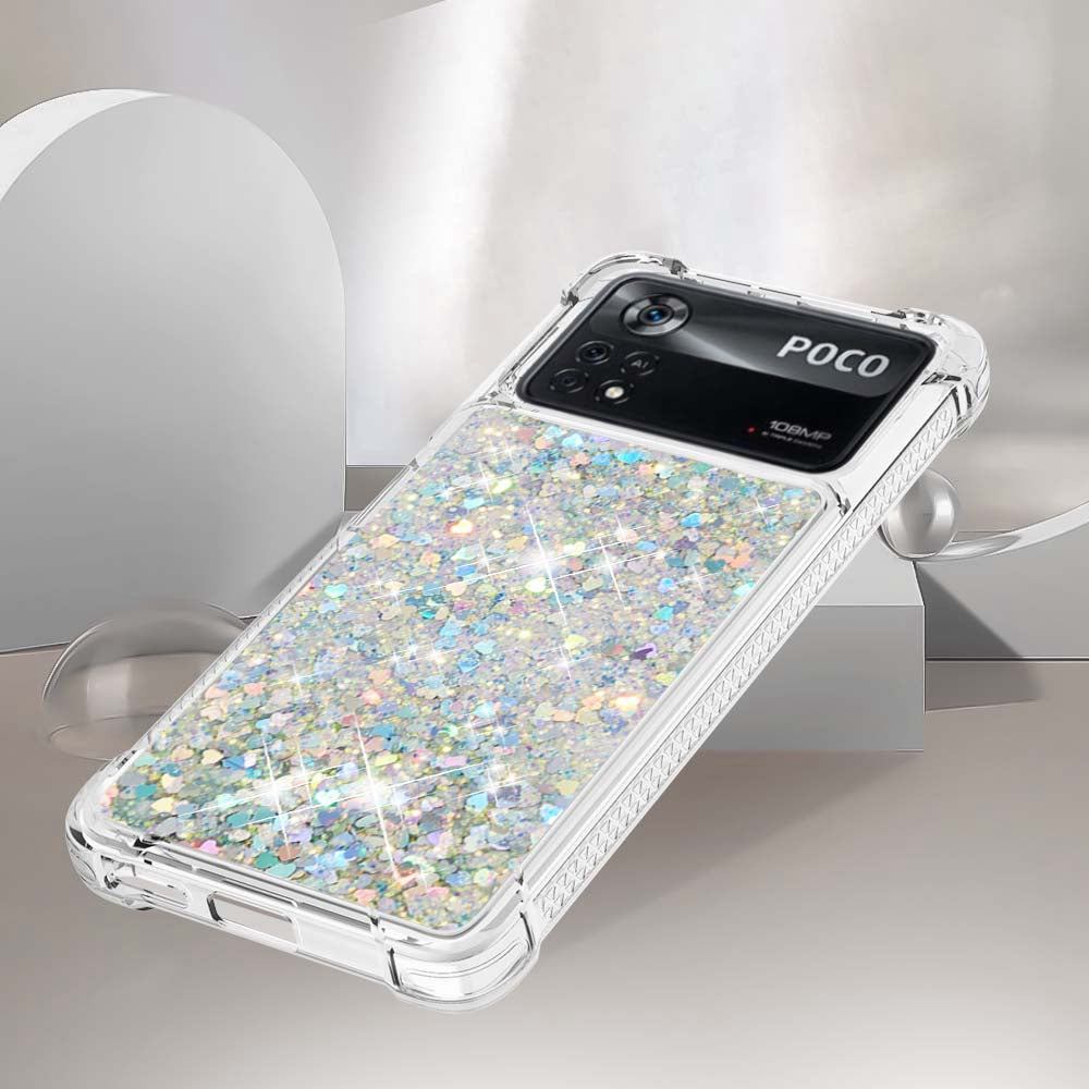 YB Quicksand Series-1 for Xiaomi Poco X4 Pro 5G Liquid Glitter Phone Protective Case Moving Quicksand Floating TPU Cushion Clear Cover