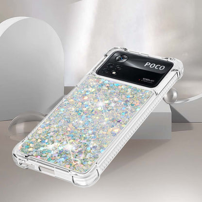 YB Quicksand Series-1 for Xiaomi Poco X4 Pro 5G Liquid Glitter Phone Protective Case Moving Quicksand Floating TPU Cushion Clear Cover