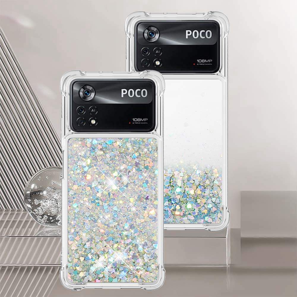 YB Quicksand Series-1 for Xiaomi Poco X4 Pro 5G Liquid Glitter Phone Protective Case Moving Quicksand Floating TPU Cushion Clear Cover