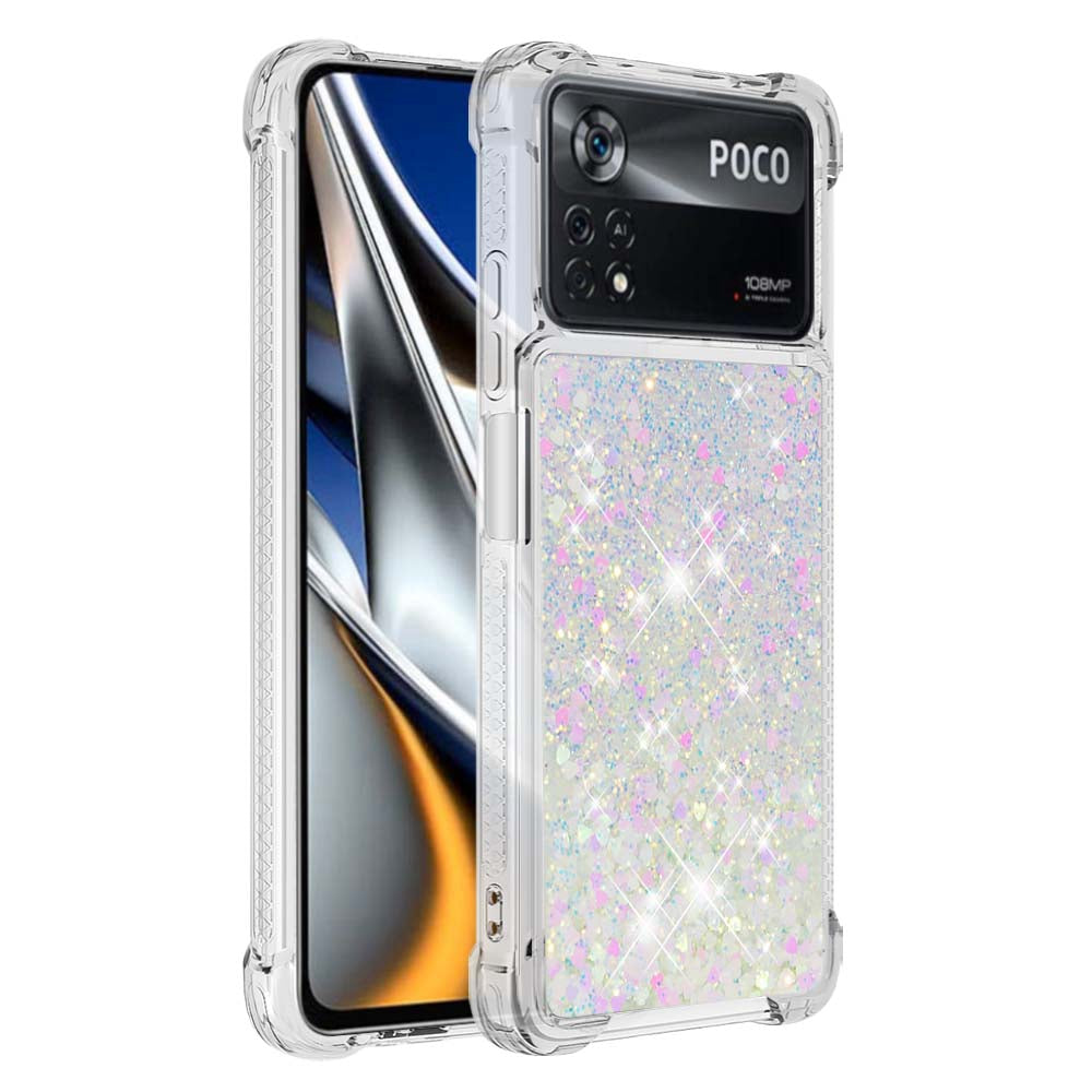YB Quicksand Series-1 for Xiaomi Poco X4 Pro 5G Liquid Glitter Phone Protective Case Moving Quicksand Floating TPU Cushion Clear Cover