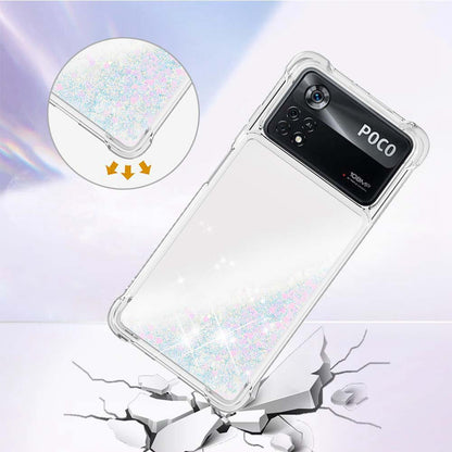 YB Quicksand Series-1 for Xiaomi Poco X4 Pro 5G Liquid Glitter Phone Protective Case Moving Quicksand Floating TPU Cushion Clear Cover