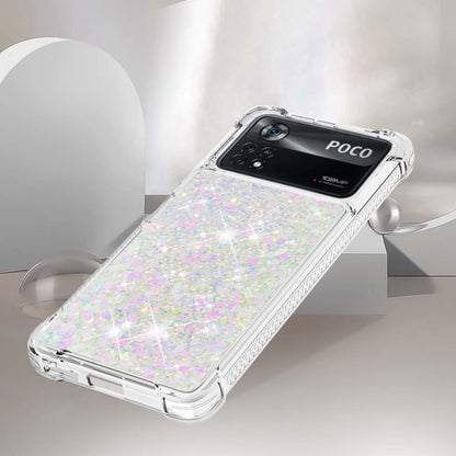 YB Quicksand Series-1 for Xiaomi Poco X4 Pro 5G Liquid Glitter Phone Protective Case Moving Quicksand Floating TPU Cushion Clear Cover