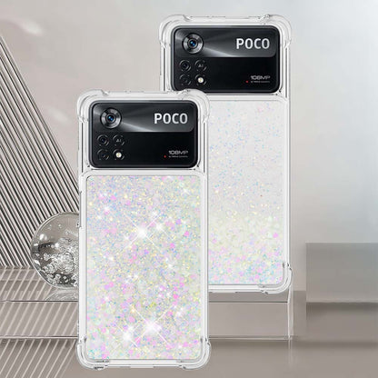 YB Quicksand Series-1 for Xiaomi Poco X4 Pro 5G Liquid Glitter Phone Protective Case Moving Quicksand Floating TPU Cushion Clear Cover