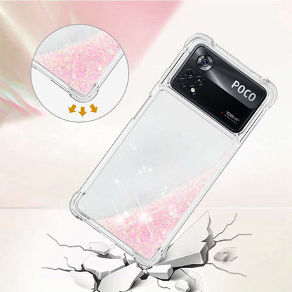 YB Quicksand Series-1 for Xiaomi Poco X4 Pro 5G Liquid Glitter Phone Protective Case Moving Quicksand Floating TPU Cushion Clear Cover