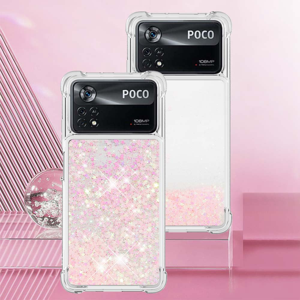 YB Quicksand Series-1 for Xiaomi Poco X4 Pro 5G Liquid Glitter Phone Protective Case Moving Quicksand Floating TPU Cushion Clear Cover