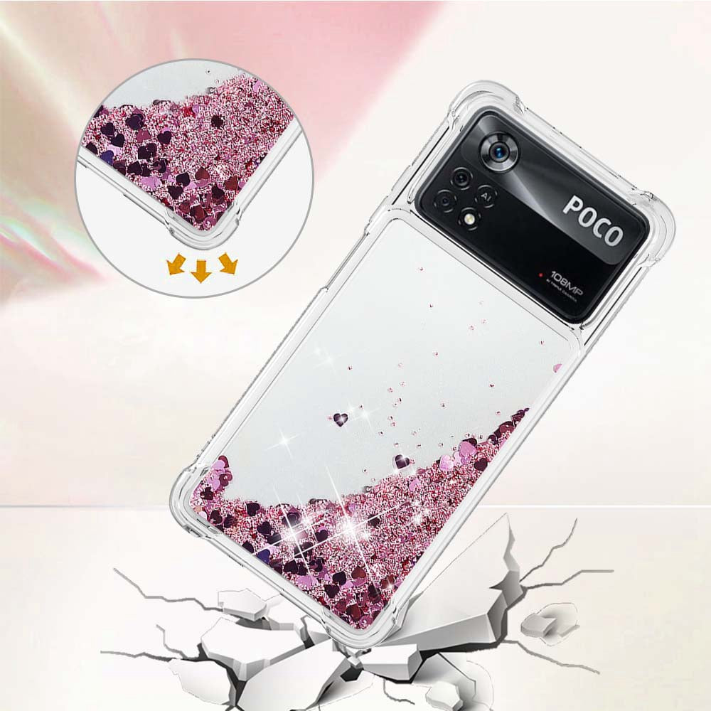 YB Quicksand Series-1 for Xiaomi Poco X4 Pro 5G Liquid Glitter Phone Protective Case Moving Quicksand Floating TPU Cushion Clear Cover
