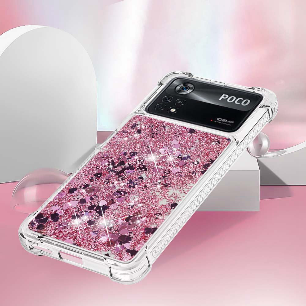 YB Quicksand Series-1 for Xiaomi Poco X4 Pro 5G Liquid Glitter Phone Protective Case Moving Quicksand Floating TPU Cushion Clear Cover