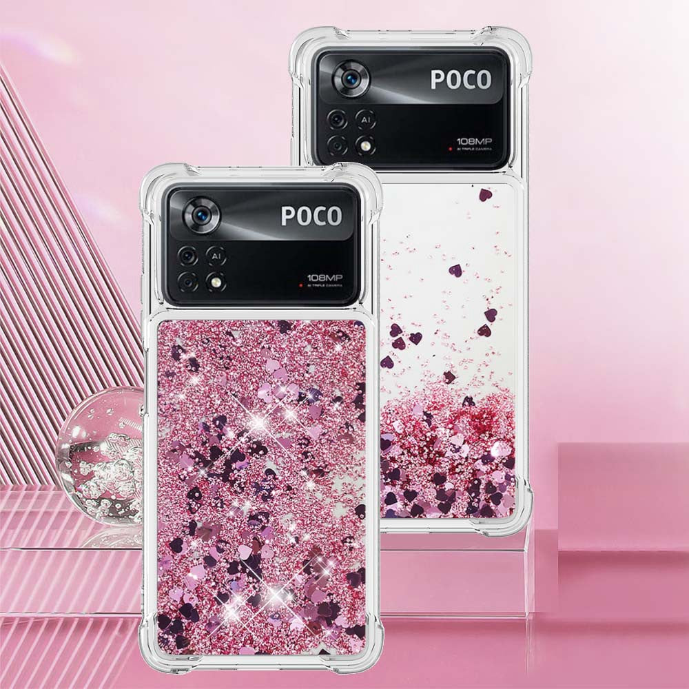 YB Quicksand Series-1 for Xiaomi Poco X4 Pro 5G Liquid Glitter Phone Protective Case Moving Quicksand Floating TPU Cushion Clear Cover