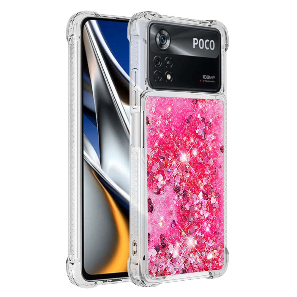 YB Quicksand Series-1 for Xiaomi Poco X4 Pro 5G Liquid Glitter Phone Protective Case Moving Quicksand Floating TPU Cushion Clear Cover