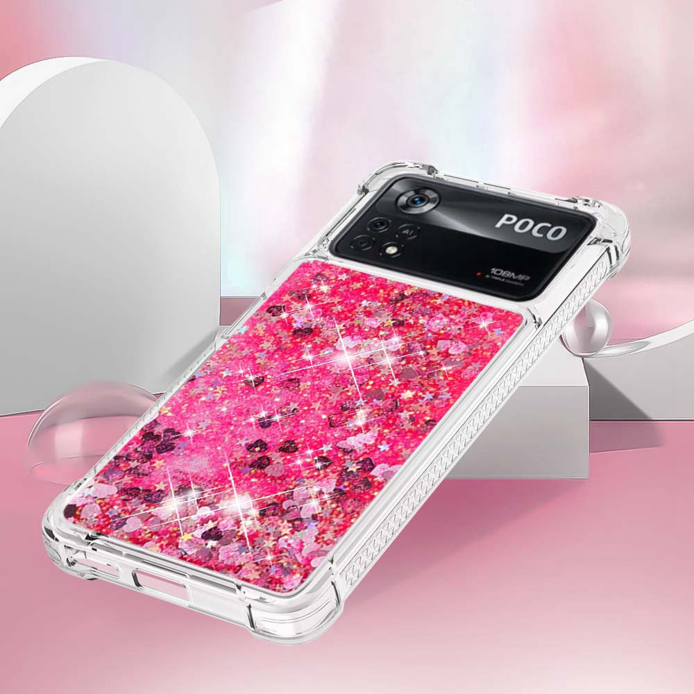 YB Quicksand Series-1 for Xiaomi Poco X4 Pro 5G Liquid Glitter Phone Protective Case Moving Quicksand Floating TPU Cushion Clear Cover