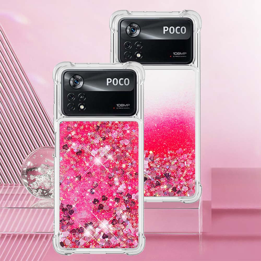 YB Quicksand Series-1 for Xiaomi Poco X4 Pro 5G Liquid Glitter Phone Protective Case Moving Quicksand Floating TPU Cushion Clear Cover