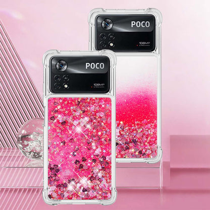 YB Quicksand Series-1 for Xiaomi Poco X4 Pro 5G Liquid Glitter Phone Protective Case Moving Quicksand Floating TPU Cushion Clear Cover