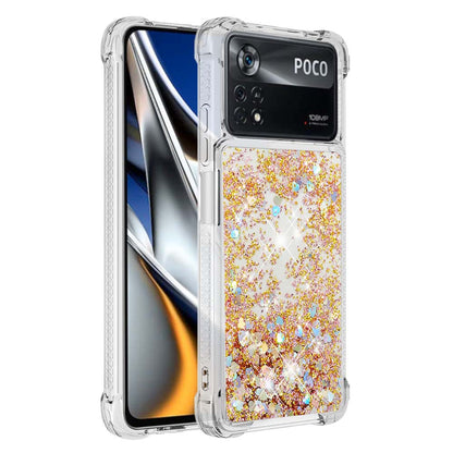 YB Quicksand Series-1 for Xiaomi Poco X4 Pro 5G Liquid Glitter Phone Protective Case Moving Quicksand Floating TPU Cushion Clear Cover