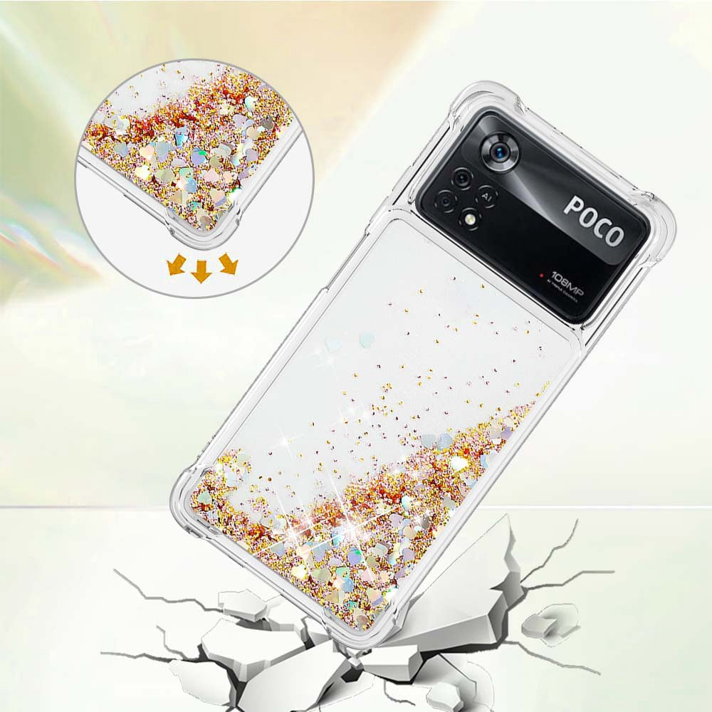 YB Quicksand Series-1 for Xiaomi Poco X4 Pro 5G Liquid Glitter Phone Protective Case Moving Quicksand Floating TPU Cushion Clear Cover