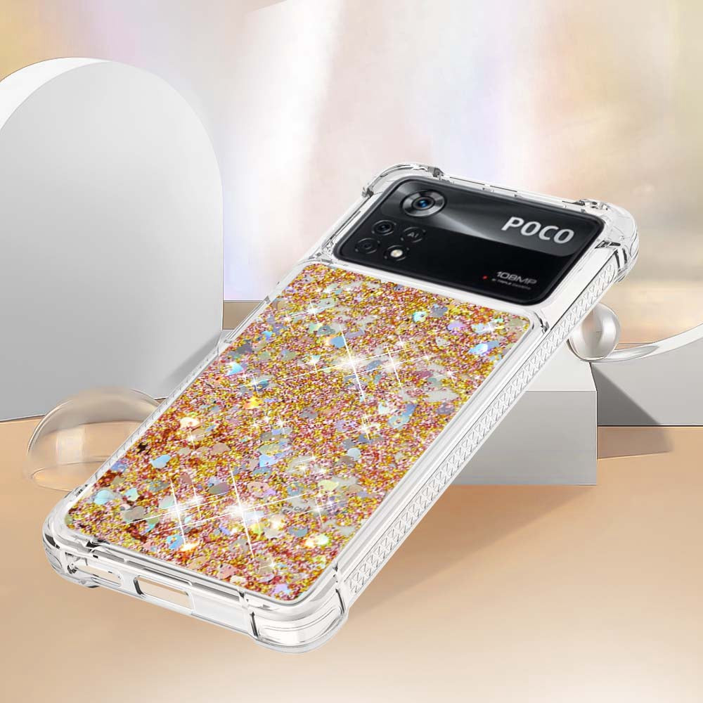 YB Quicksand Series-1 for Xiaomi Poco X4 Pro 5G Liquid Glitter Phone Protective Case Moving Quicksand Floating TPU Cushion Clear Cover