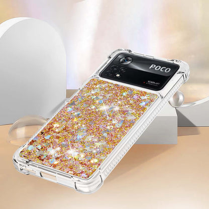 YB Quicksand Series-1 for Xiaomi Poco X4 Pro 5G Liquid Glitter Phone Protective Case Moving Quicksand Floating TPU Cushion Clear Cover