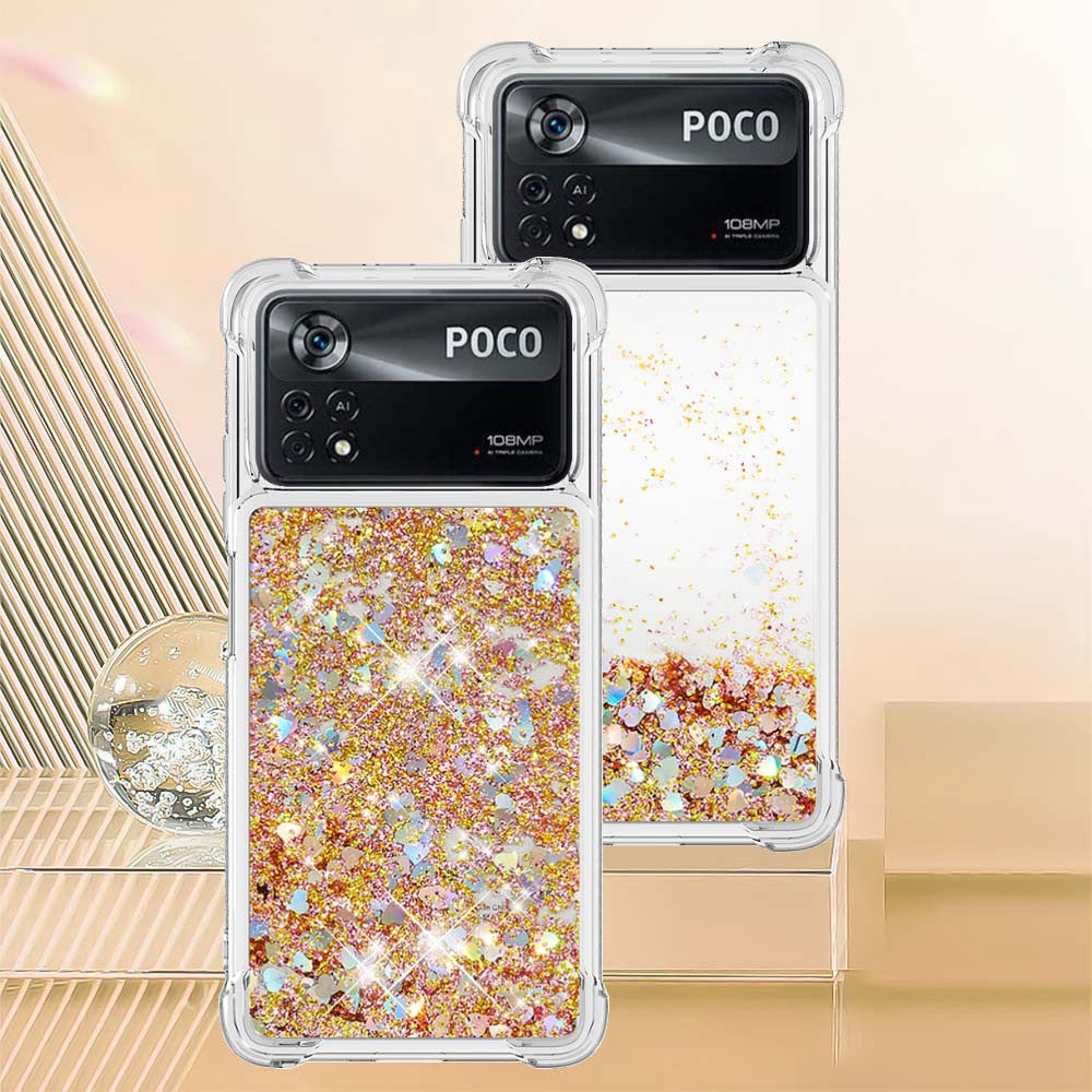 YB Quicksand Series-1 for Xiaomi Poco X4 Pro 5G Liquid Glitter Phone Protective Case Moving Quicksand Floating TPU Cushion Clear Cover