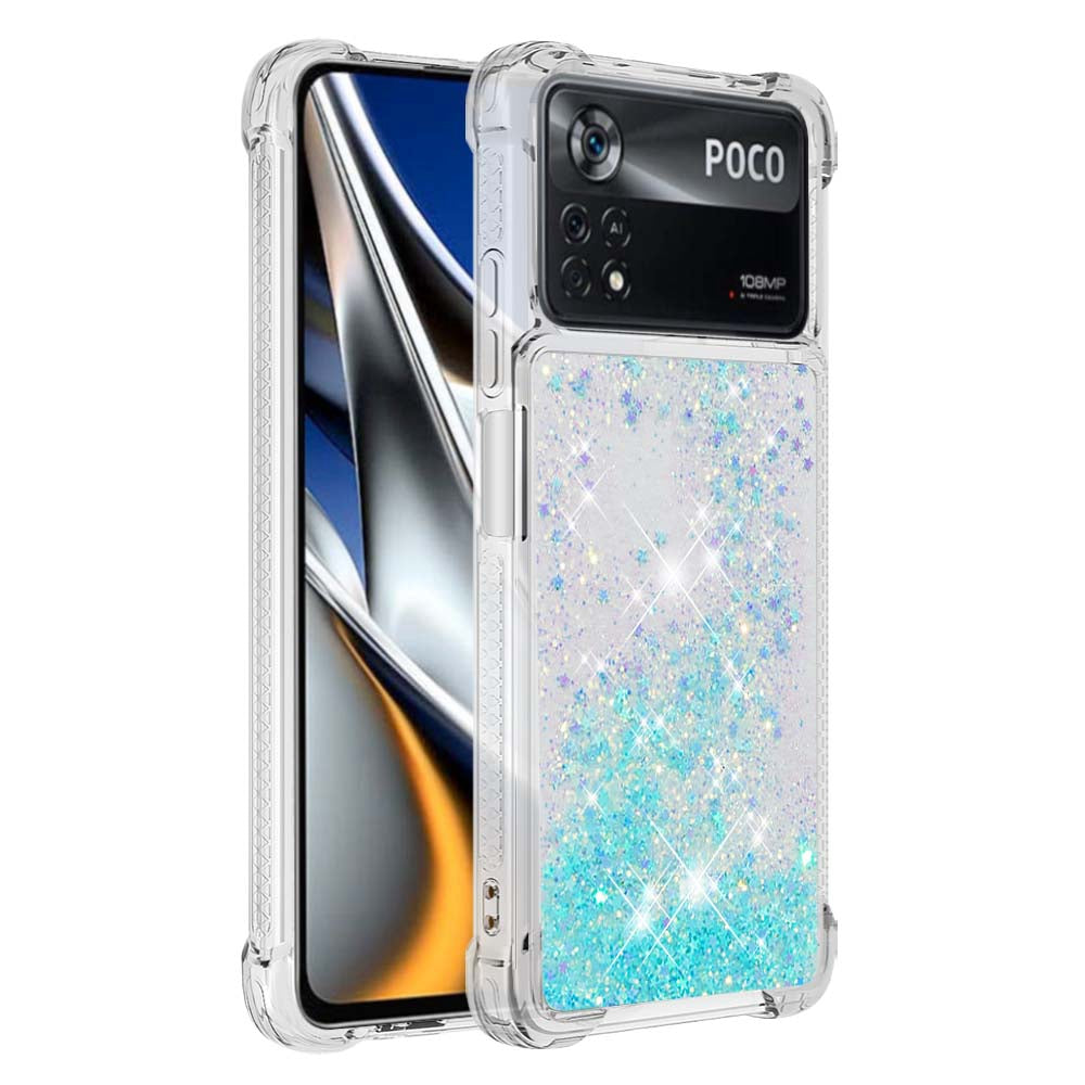 YB Quicksand Series-1 for Xiaomi Poco X4 Pro 5G Liquid Glitter Phone Protective Case Moving Quicksand Floating TPU Cushion Clear Cover