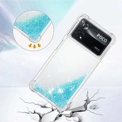 YB Quicksand Series-1 for Xiaomi Poco X4 Pro 5G Liquid Glitter Phone Protective Case Moving Quicksand Floating TPU Cushion Clear Cover