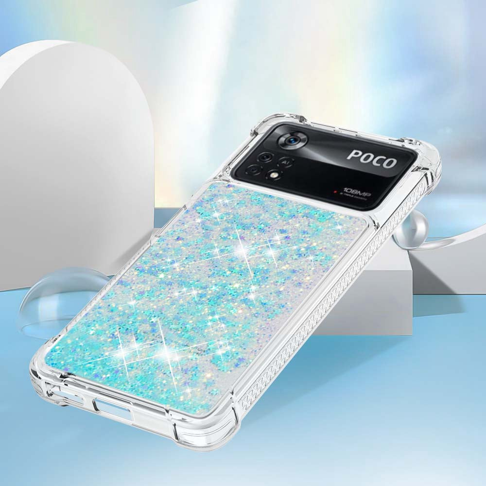 YB Quicksand Series-1 for Xiaomi Poco X4 Pro 5G Liquid Glitter Phone Protective Case Moving Quicksand Floating TPU Cushion Clear Cover