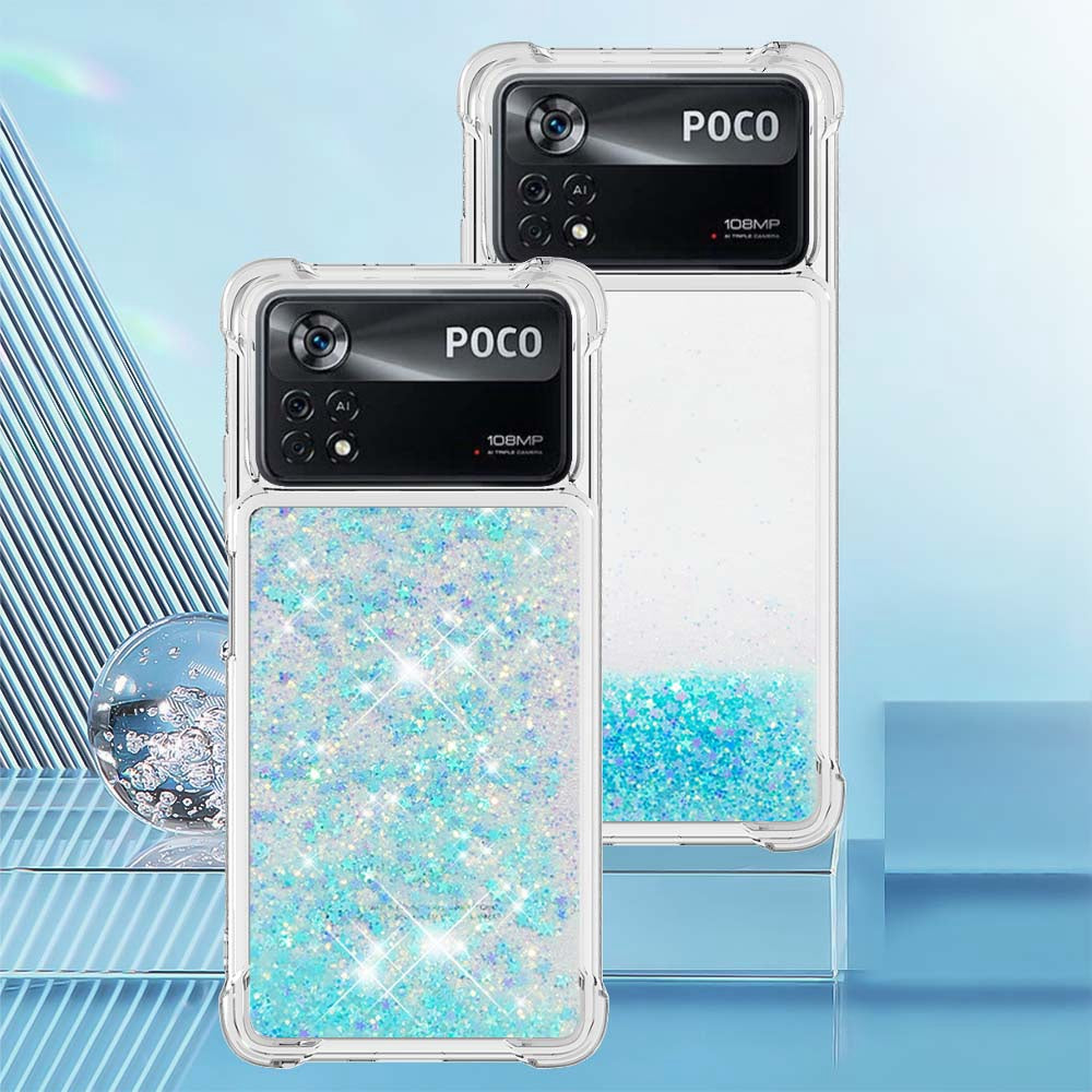 YB Quicksand Series-1 for Xiaomi Poco X4 Pro 5G Liquid Glitter Phone Protective Case Moving Quicksand Floating TPU Cushion Clear Cover