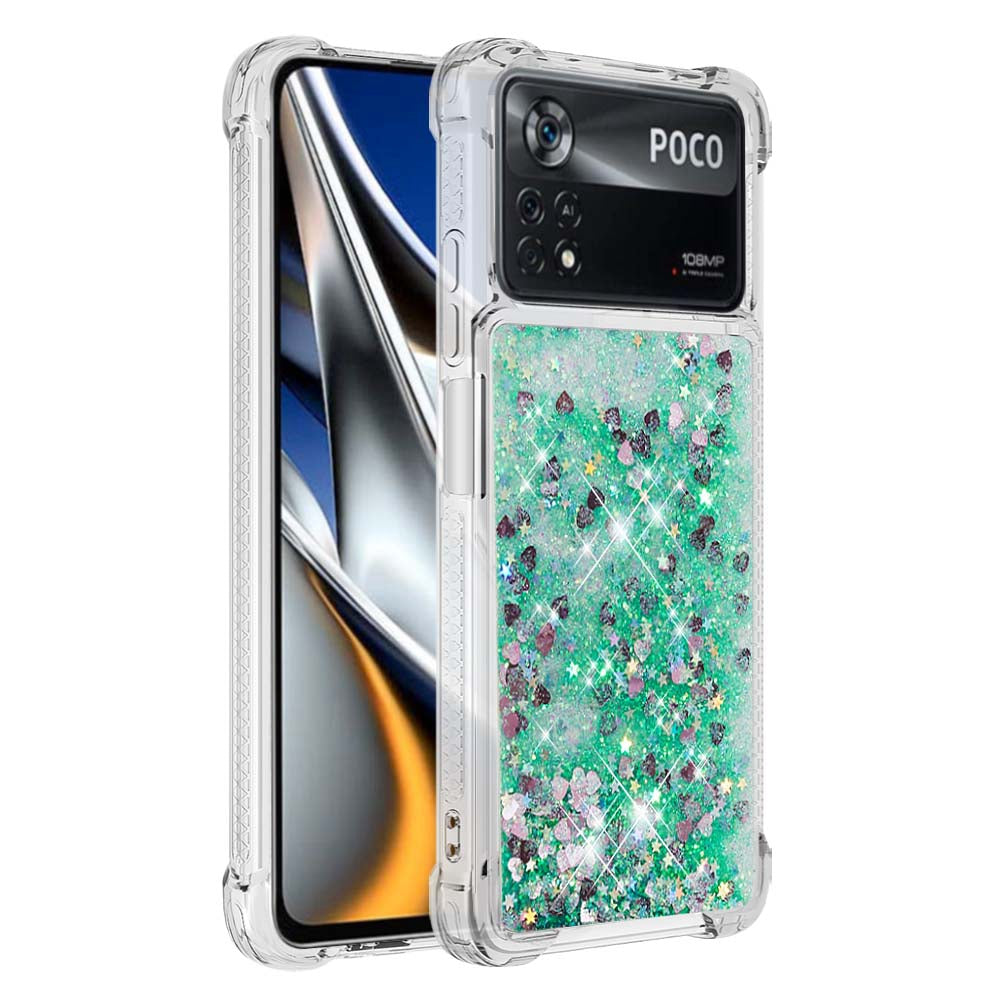 YB Quicksand Series-1 for Xiaomi Poco X4 Pro 5G Liquid Glitter Phone Protective Case Moving Quicksand Floating TPU Cushion Clear Cover