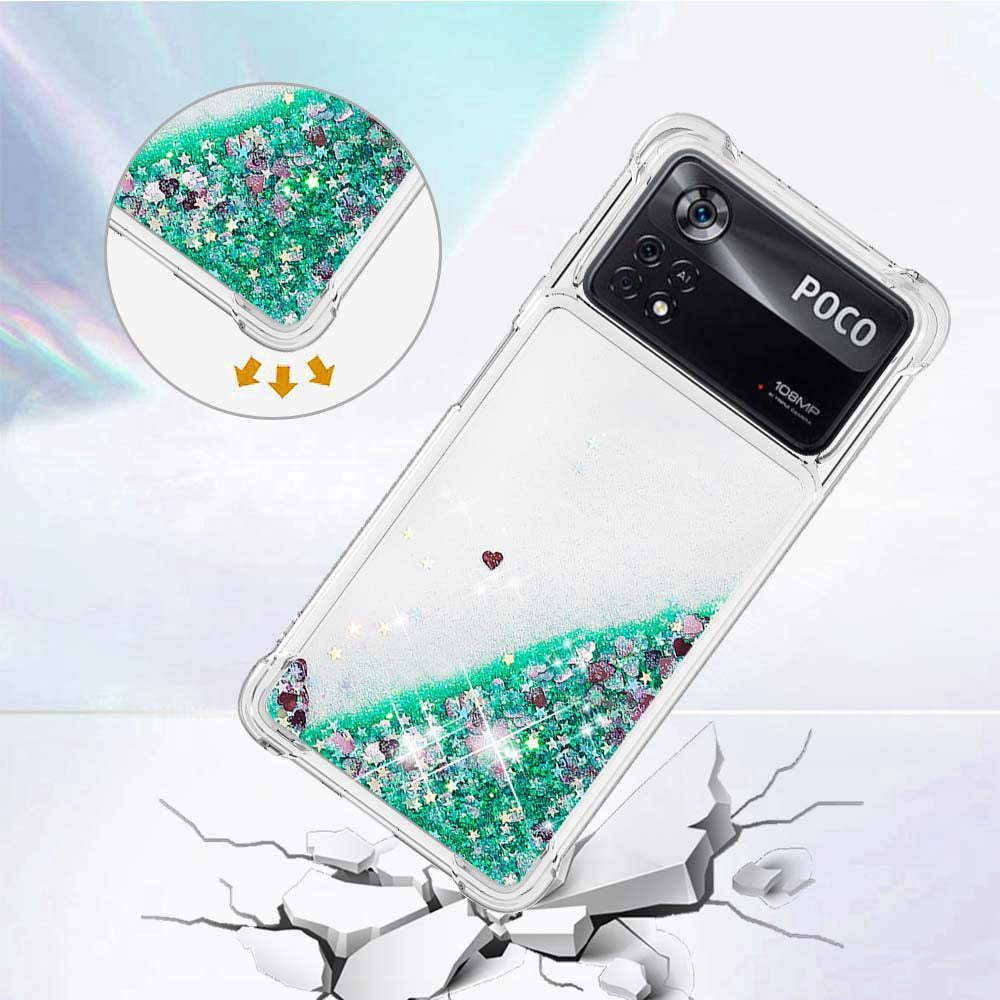 YB Quicksand Series-1 for Xiaomi Poco X4 Pro 5G Liquid Glitter Phone Protective Case Moving Quicksand Floating TPU Cushion Clear Cover