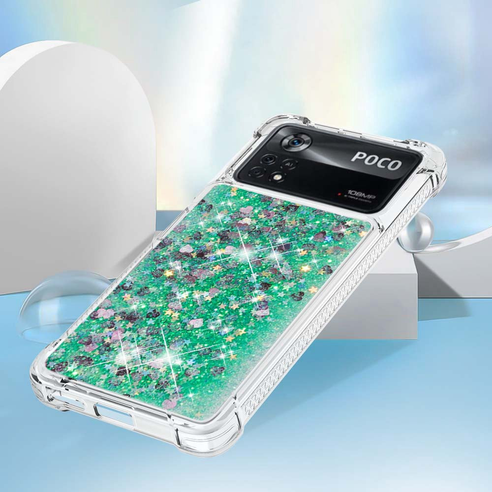 YB Quicksand Series-1 for Xiaomi Poco X4 Pro 5G Liquid Glitter Phone Protective Case Moving Quicksand Floating TPU Cushion Clear Cover