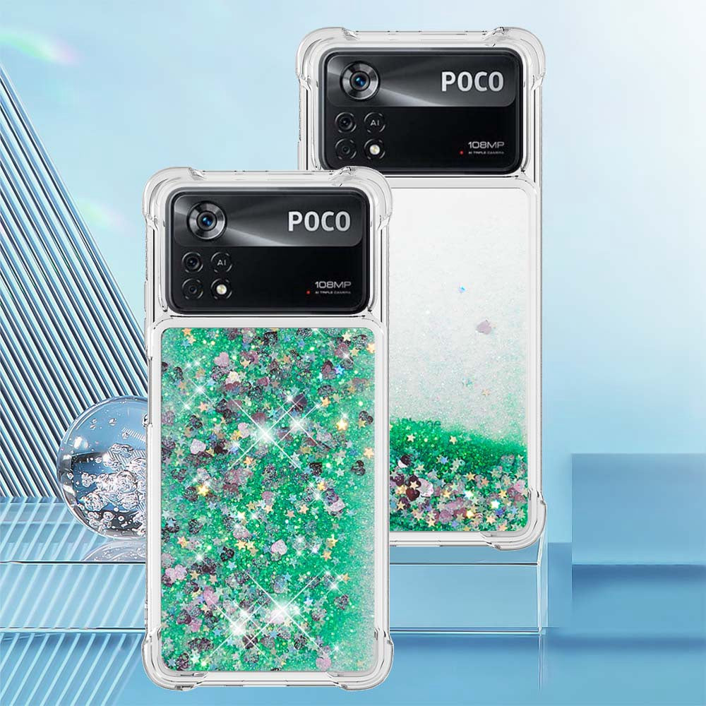 YB Quicksand Series-1 for Xiaomi Poco X4 Pro 5G Liquid Glitter Phone Protective Case Moving Quicksand Floating TPU Cushion Clear Cover