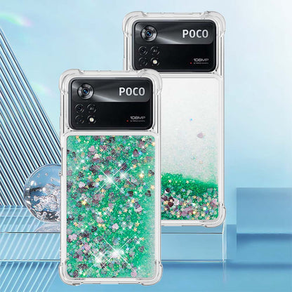 YB Quicksand Series-1 for Xiaomi Poco X4 Pro 5G Liquid Glitter Phone Protective Case Moving Quicksand Floating TPU Cushion Clear Cover