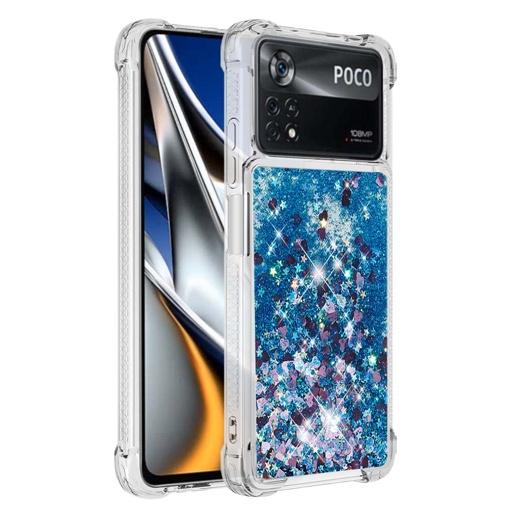 YB Quicksand Series-1 for Xiaomi Poco X4 Pro 5G Liquid Glitter Phone Protective Case Moving Quicksand Floating TPU Cushion Clear Cover
