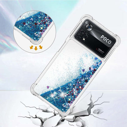 YB Quicksand Series-1 for Xiaomi Poco X4 Pro 5G Liquid Glitter Phone Protective Case Moving Quicksand Floating TPU Cushion Clear Cover