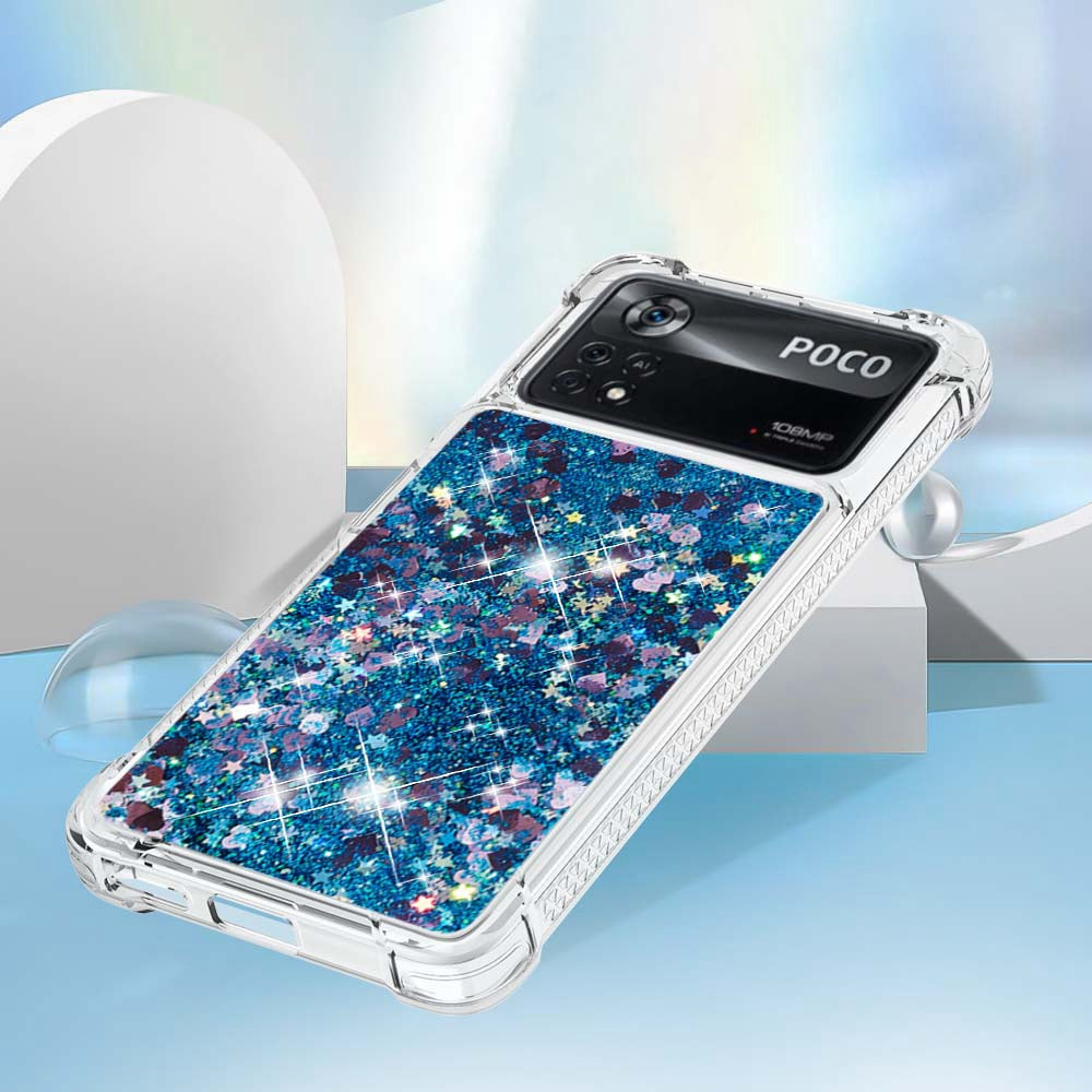 YB Quicksand Series-1 for Xiaomi Poco X4 Pro 5G Liquid Glitter Phone Protective Case Moving Quicksand Floating TPU Cushion Clear Cover
