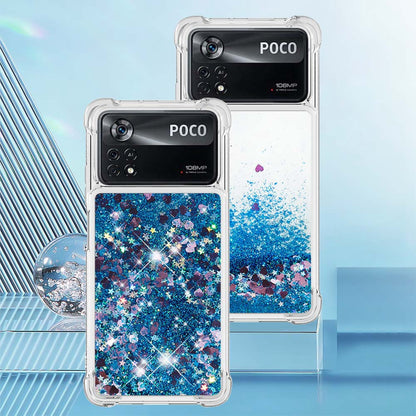YB Quicksand Series-1 for Xiaomi Poco X4 Pro 5G Liquid Glitter Phone Protective Case Moving Quicksand Floating TPU Cushion Clear Cover