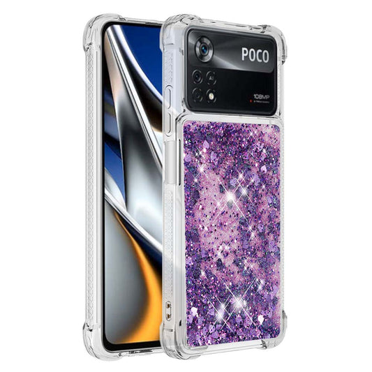 YB Quicksand Series-1 for Xiaomi Poco X4 Pro 5G Liquid Glitter Phone Protective Case Moving Quicksand Floating TPU Cushion Clear Cover