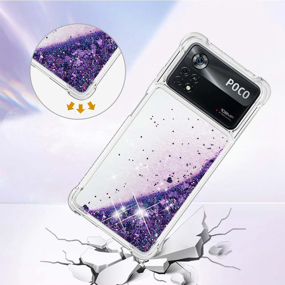YB Quicksand Series-1 for Xiaomi Poco X4 Pro 5G Liquid Glitter Phone Protective Case Moving Quicksand Floating TPU Cushion Clear Cover