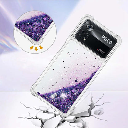 YB Quicksand Series-1 for Xiaomi Poco X4 Pro 5G Liquid Glitter Phone Protective Case Moving Quicksand Floating TPU Cushion Clear Cover