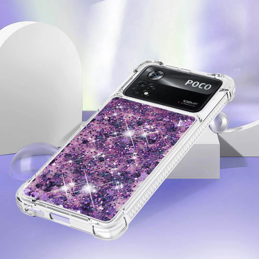 YB Quicksand Series-1 for Xiaomi Poco X4 Pro 5G Liquid Glitter Phone Protective Case Moving Quicksand Floating TPU Cushion Clear Cover