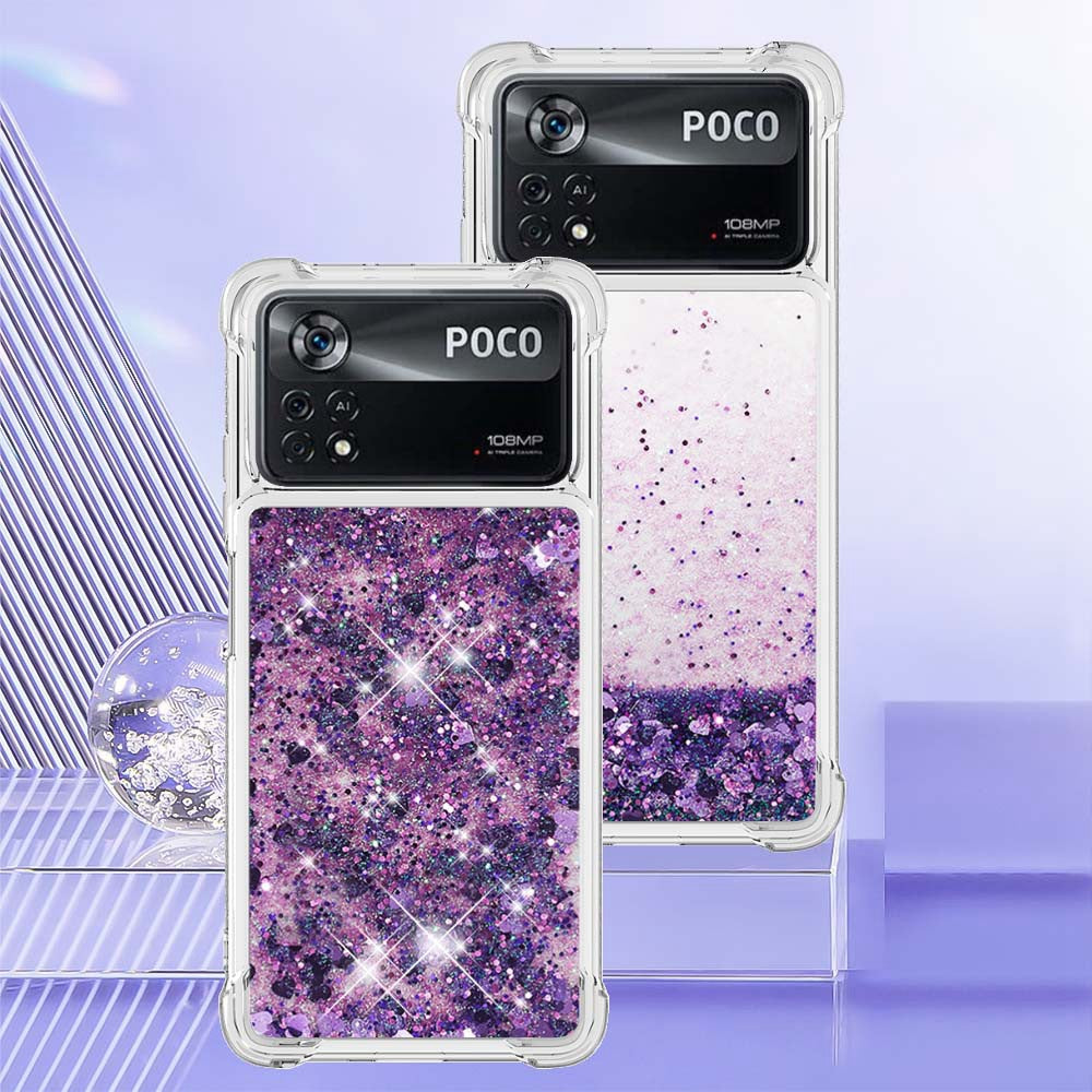 YB Quicksand Series-1 for Xiaomi Poco X4 Pro 5G Liquid Glitter Phone Protective Case Moving Quicksand Floating TPU Cushion Clear Cover