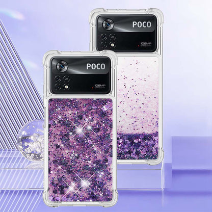 YB Quicksand Series-1 for Xiaomi Poco X4 Pro 5G Liquid Glitter Phone Protective Case Moving Quicksand Floating TPU Cushion Clear Cover