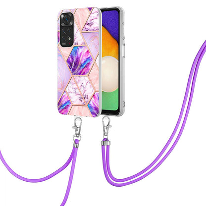 YB IMD Series-5 Flexible TPU Phone Cover for Xiaomi Redmi Note 11 4G (Qualcomm)/Note 11S 4G, Electroplating Splicing IMD IML Marble Pattern Phone Case with Shoulder Strap