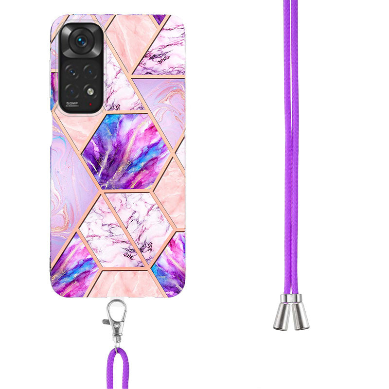 YB IMD Series-5 Flexible TPU Phone Cover for Xiaomi Redmi Note 11 4G (Qualcomm)/Note 11S 4G, Electroplating Splicing IMD IML Marble Pattern Phone Case with Shoulder Strap