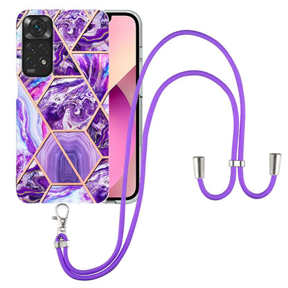 YB IMD Series-5 Flexible TPU Phone Cover for Xiaomi Redmi Note 11 4G (Qualcomm)/Note 11S 4G, Electroplating Splicing IMD IML Marble Pattern Phone Case with Shoulder Strap