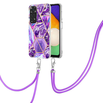 YB IMD Series-5 Flexible TPU Phone Cover for Xiaomi Redmi Note 11 4G (Qualcomm)/Note 11S 4G, Electroplating Splicing IMD IML Marble Pattern Phone Case with Shoulder Strap