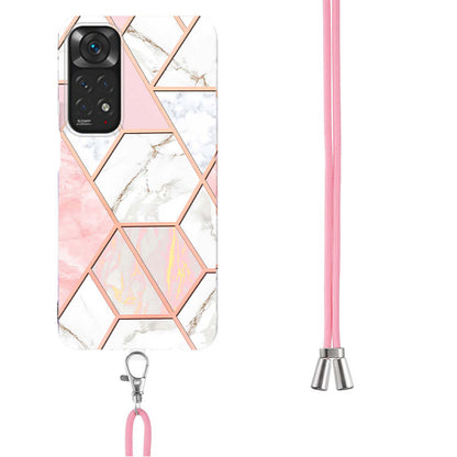 YB IMD Series-5 Flexible TPU Phone Cover for Xiaomi Redmi Note 11 4G (Qualcomm)/Note 11S 4G, Electroplating Splicing IMD IML Marble Pattern Phone Case with Shoulder Strap