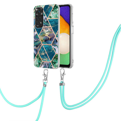 YB IMD Series-5 Flexible TPU Phone Cover for Xiaomi Redmi Note 11 4G (Qualcomm)/Note 11S 4G, Electroplating Splicing IMD IML Marble Pattern Phone Case with Shoulder Strap