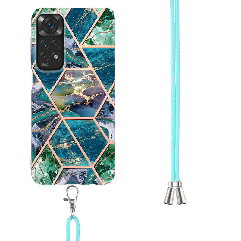 YB IMD Series-5 Flexible TPU Phone Cover for Xiaomi Redmi Note 11 4G (Qualcomm)/Note 11S 4G, Electroplating Splicing IMD IML Marble Pattern Phone Case with Shoulder Strap