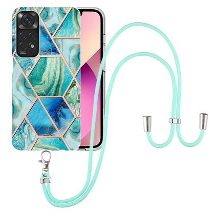 YB IMD Series-5 Flexible TPU Phone Cover for Xiaomi Redmi Note 11 4G (Qualcomm)/Note 11S 4G, Electroplating Splicing IMD IML Marble Pattern Phone Case with Shoulder Strap